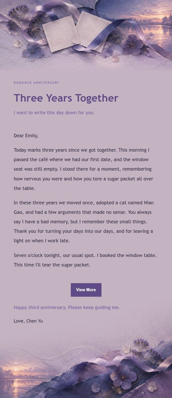 Lilac Ink Romance Anniversary Letter