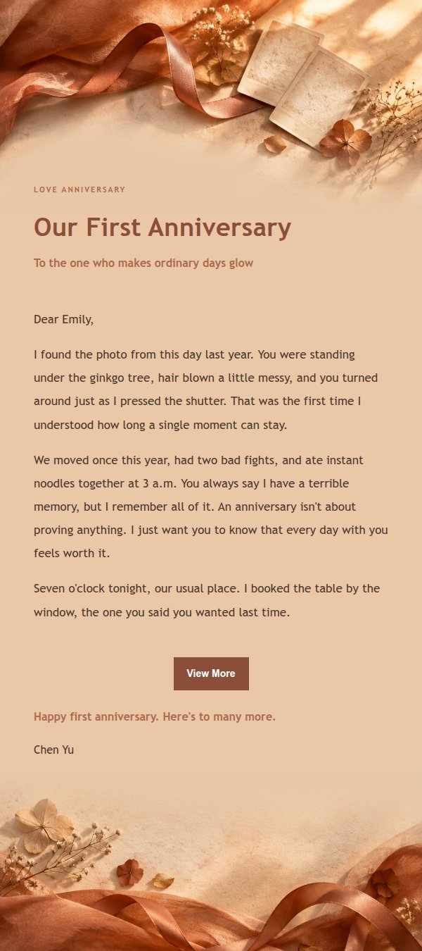Terracotta Cream Love Anniversary Letter
