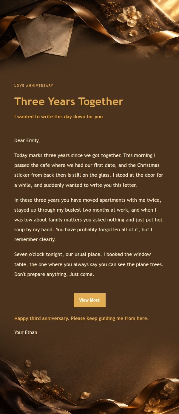 Charcoal Amber Love Anniversary Letter