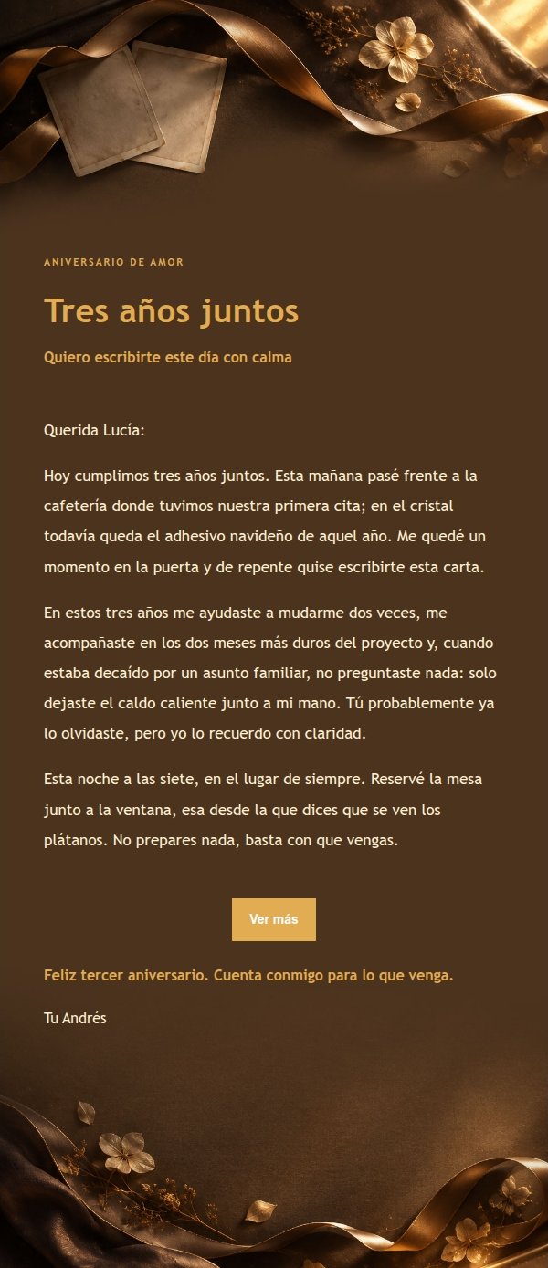 Carta de Aniversario de Amor en Negro Carbón y Ámbar