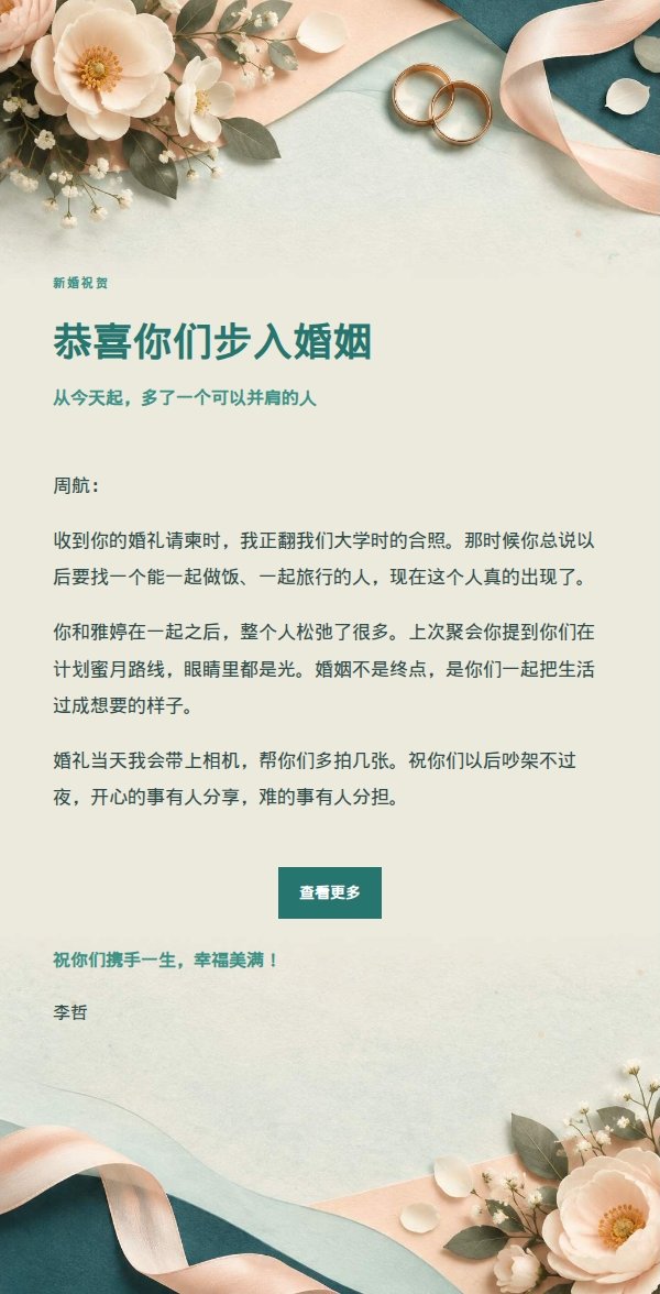 蜜桃青绿婚礼祝福信 2