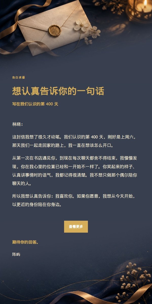 深蓝鎏金告白求爱信