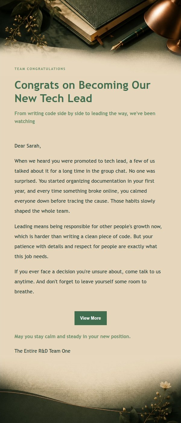 Forest Copper Promotion Congratulations Email 2