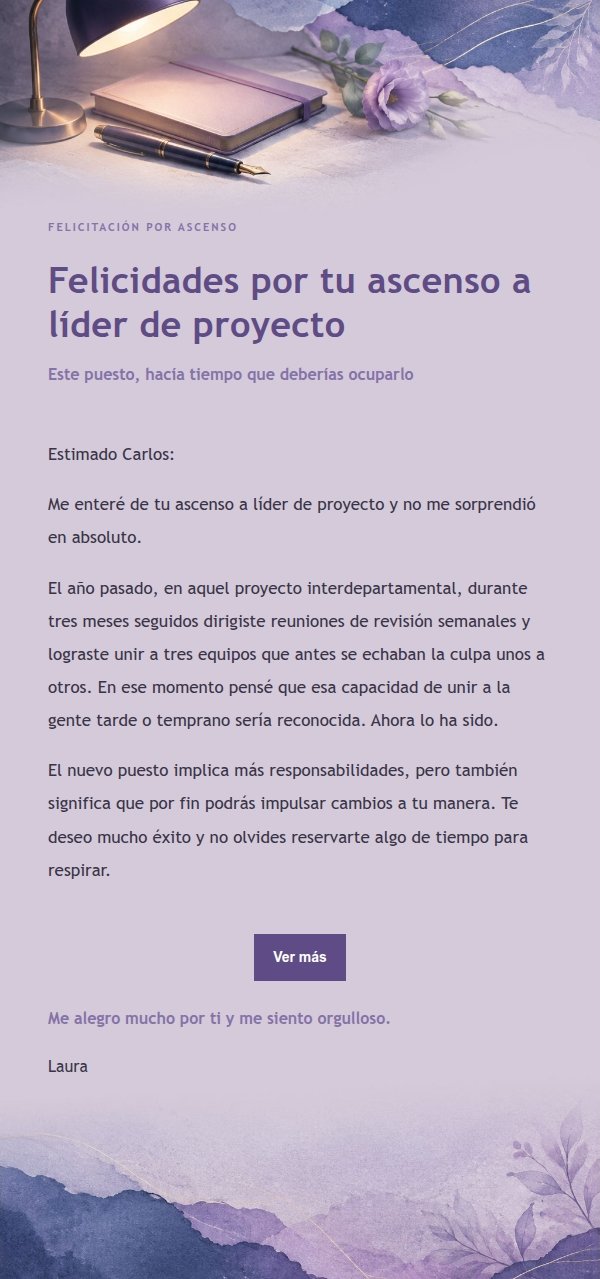 Felicitación de Ascenso en Tinta Lila