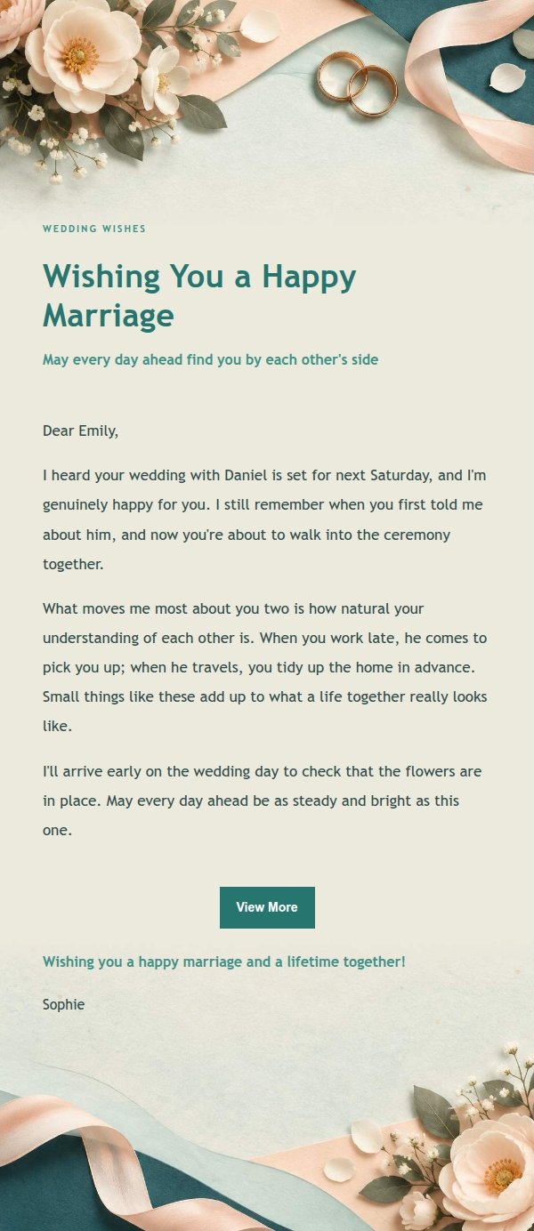 Peach & Sage Wedding Wishes Email