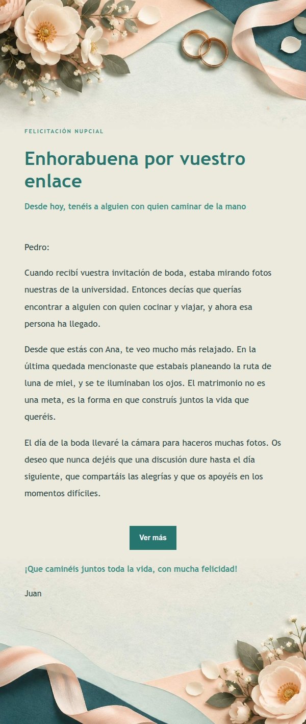 Carta de Felicitación de Boda Melocotón y Verde 2