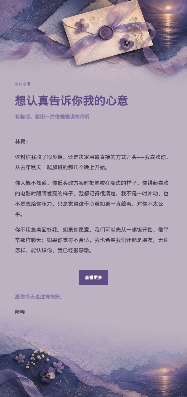 丁香墨色告白求爱信
