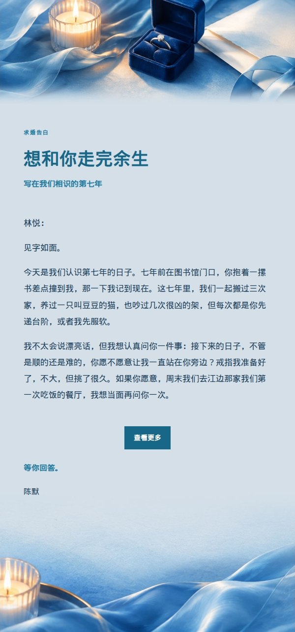 钴蓝青色求婚告白信