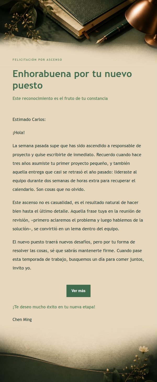 Felicitación de Ascenso Estilo Bosque Cobre