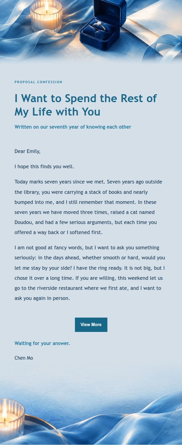 Cobalt Teal Proposal Confession Email
