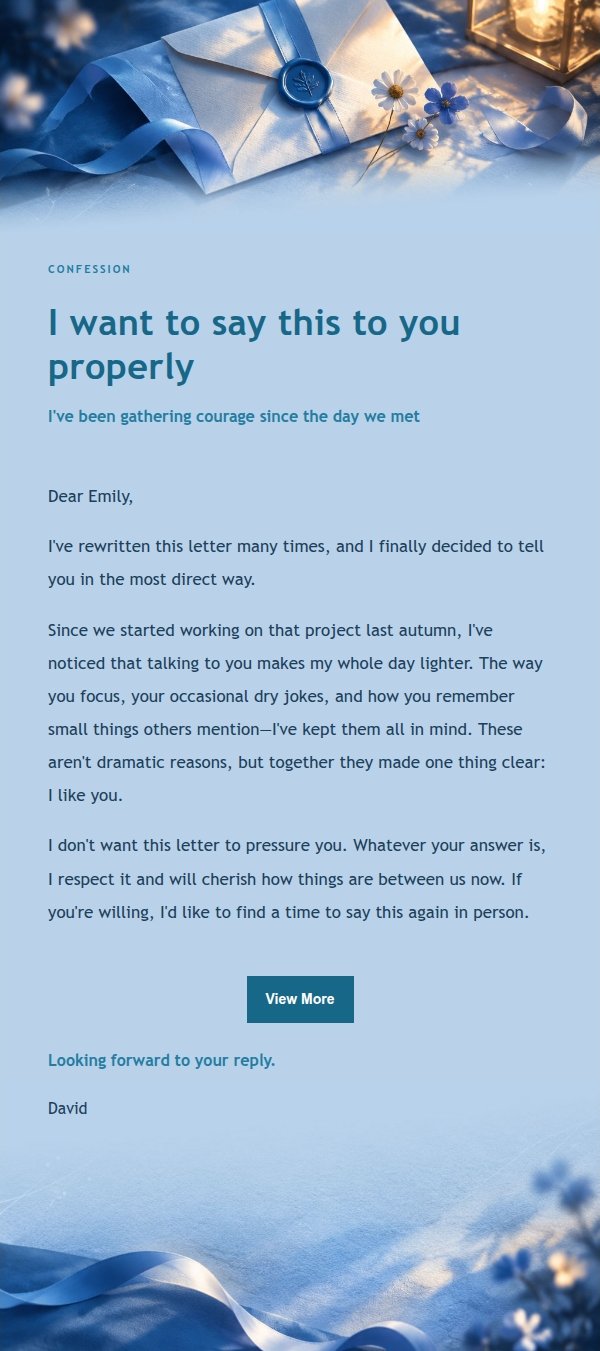 Cobalt Teal Love Confession Letter