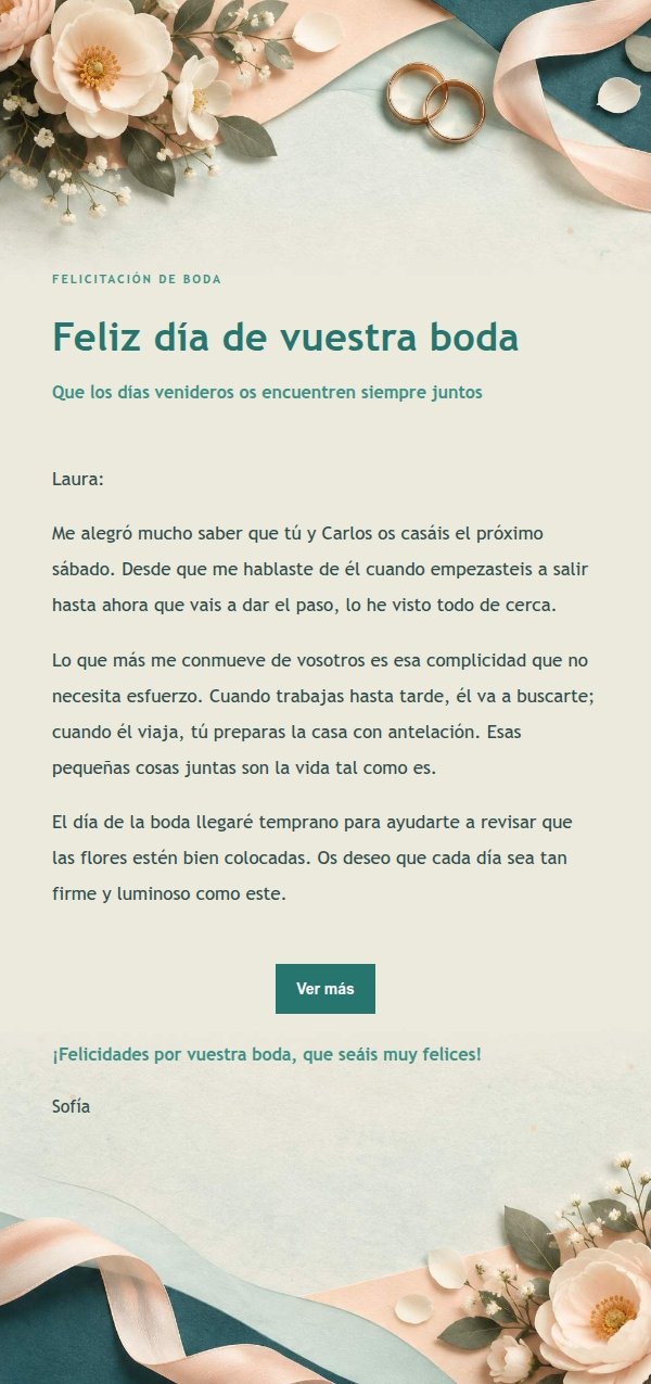 Carta de Felicitación de Boda Melocotón y Verde
