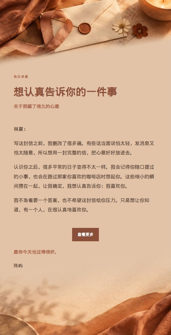 陶土奶油风告白求爱信