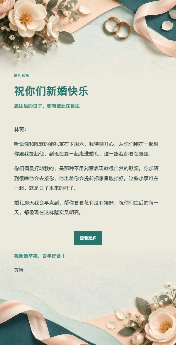 蜜桃青绿婚礼祝福信