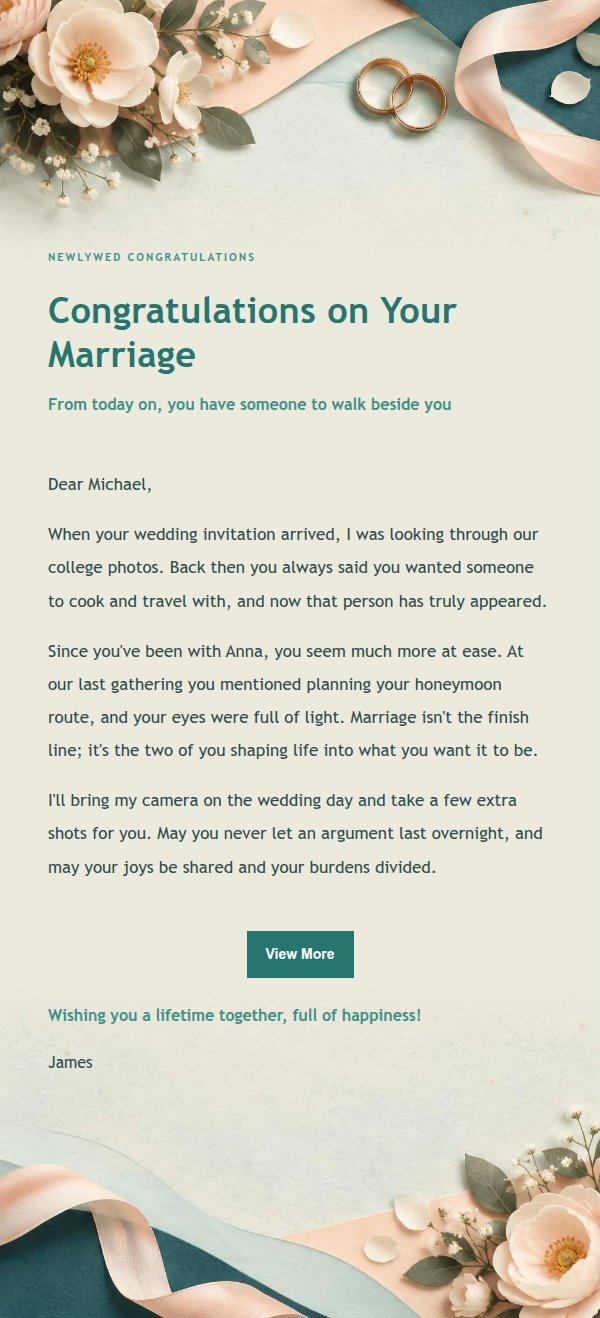 Peach & Sage Wedding Wishes Email 2
