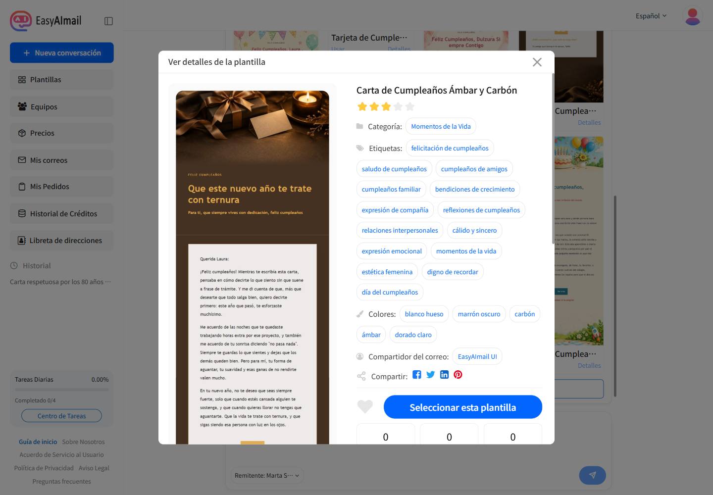 Detalles de la plantilla para una persona mayor