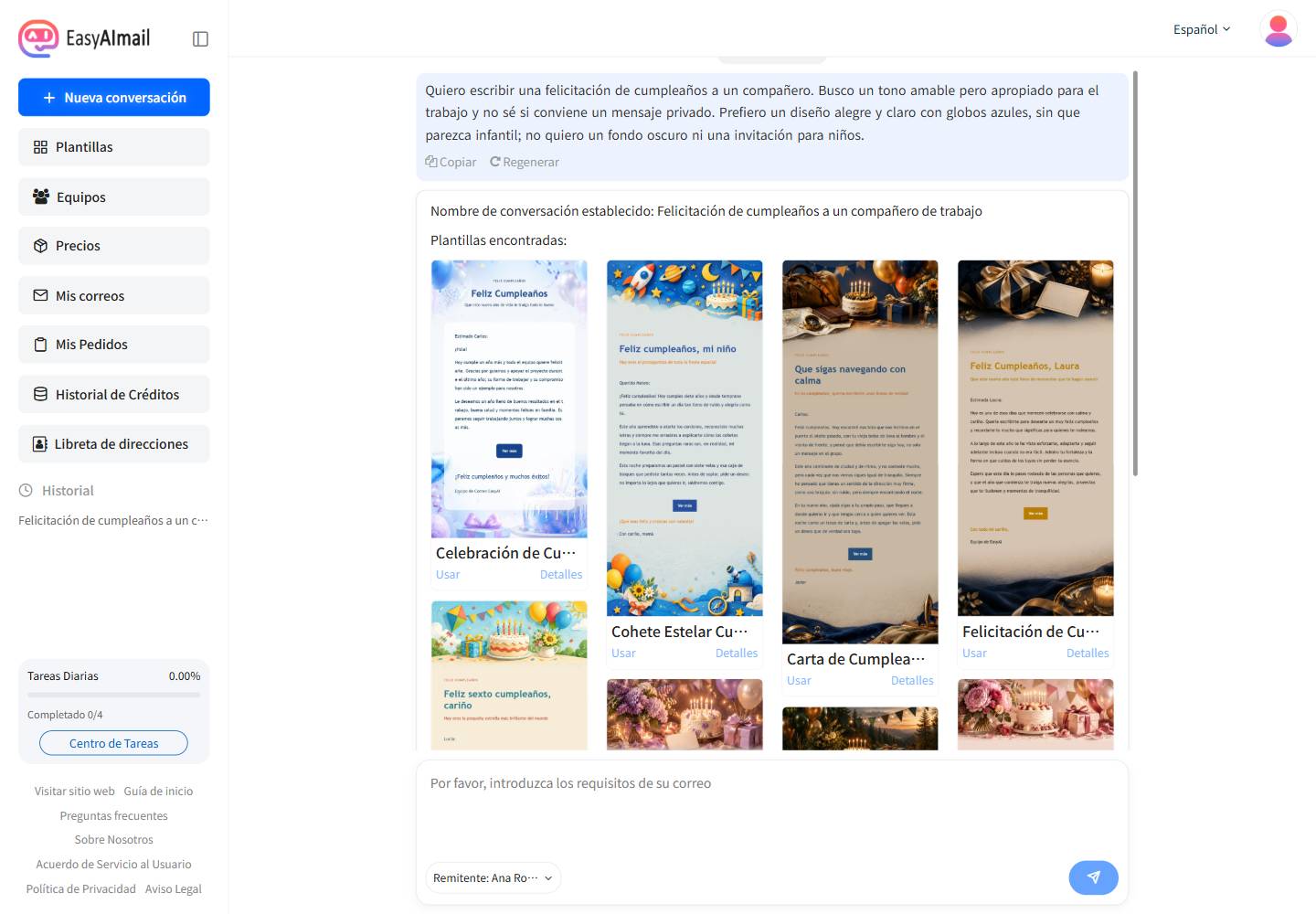 Recomendaciones de plantilla para un correo de cumpleaños a un compañero