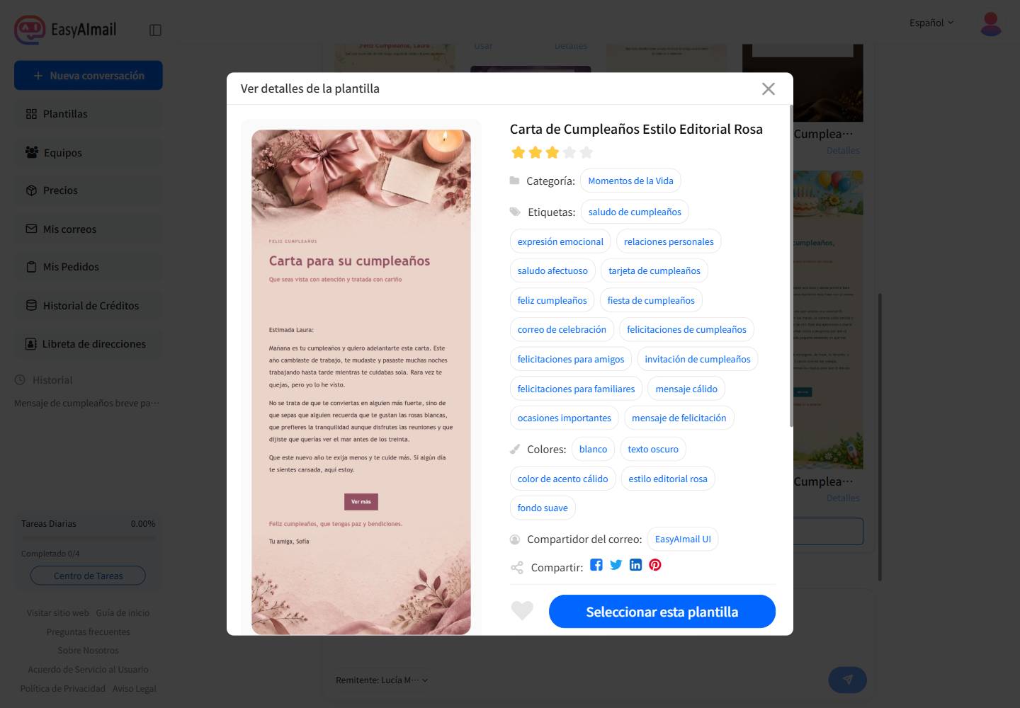 Detalles de la plantilla Carta de Cumpleaños Estilo Editorial Rosa