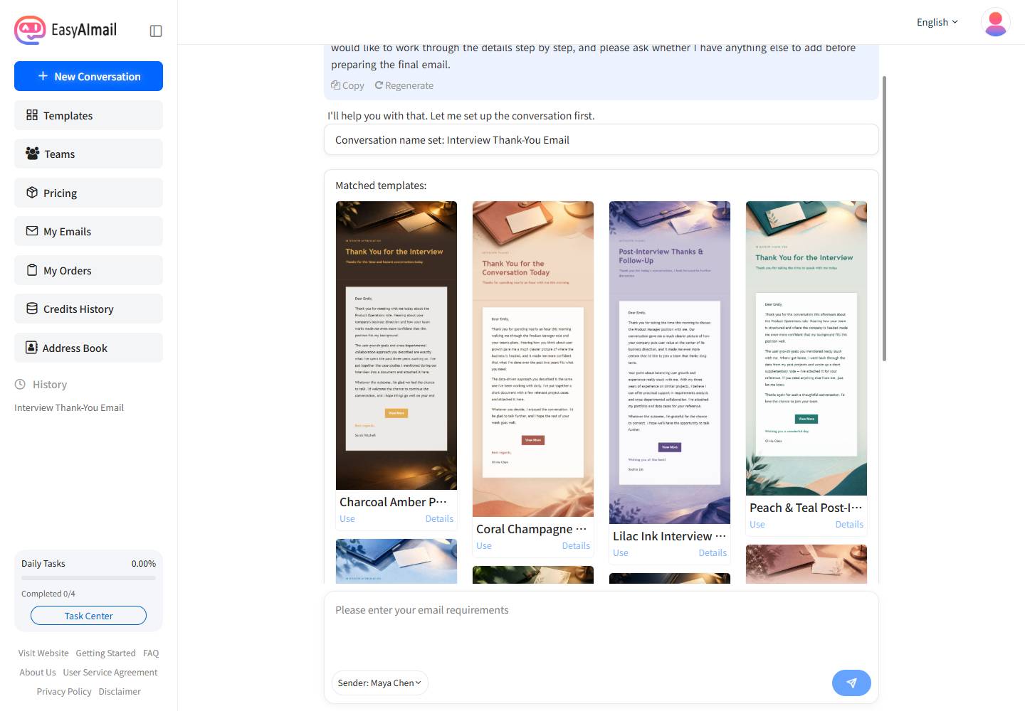 Template recommendations for an interview thank-you email