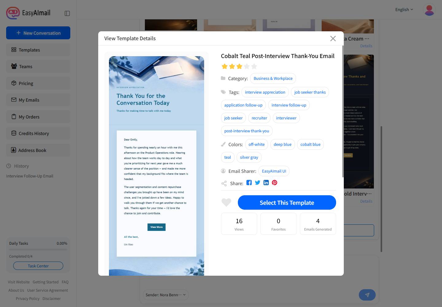 Details for a post-interview email template