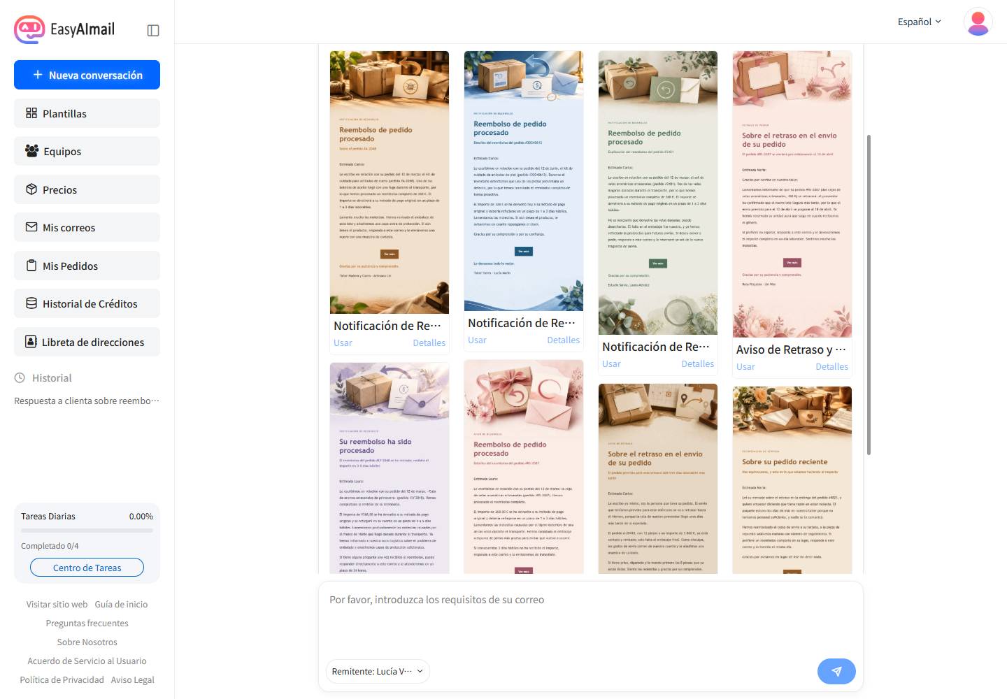 Plantillas recomendadas para responder a una solicitud de reembolso