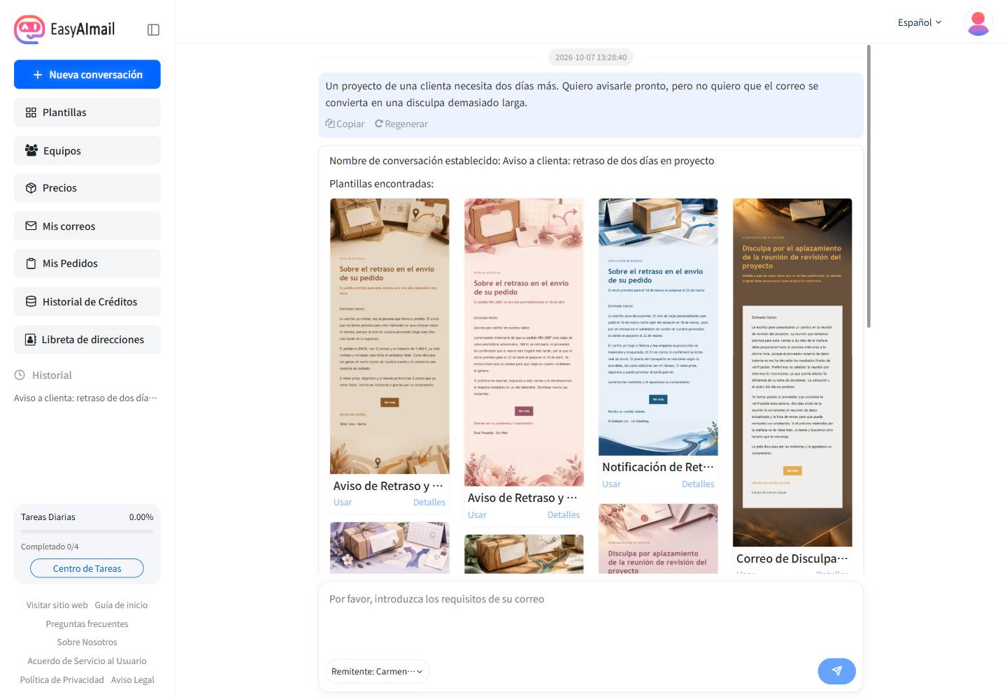 Recomendaciones de plantillas para avisar a un cliente de un retraso