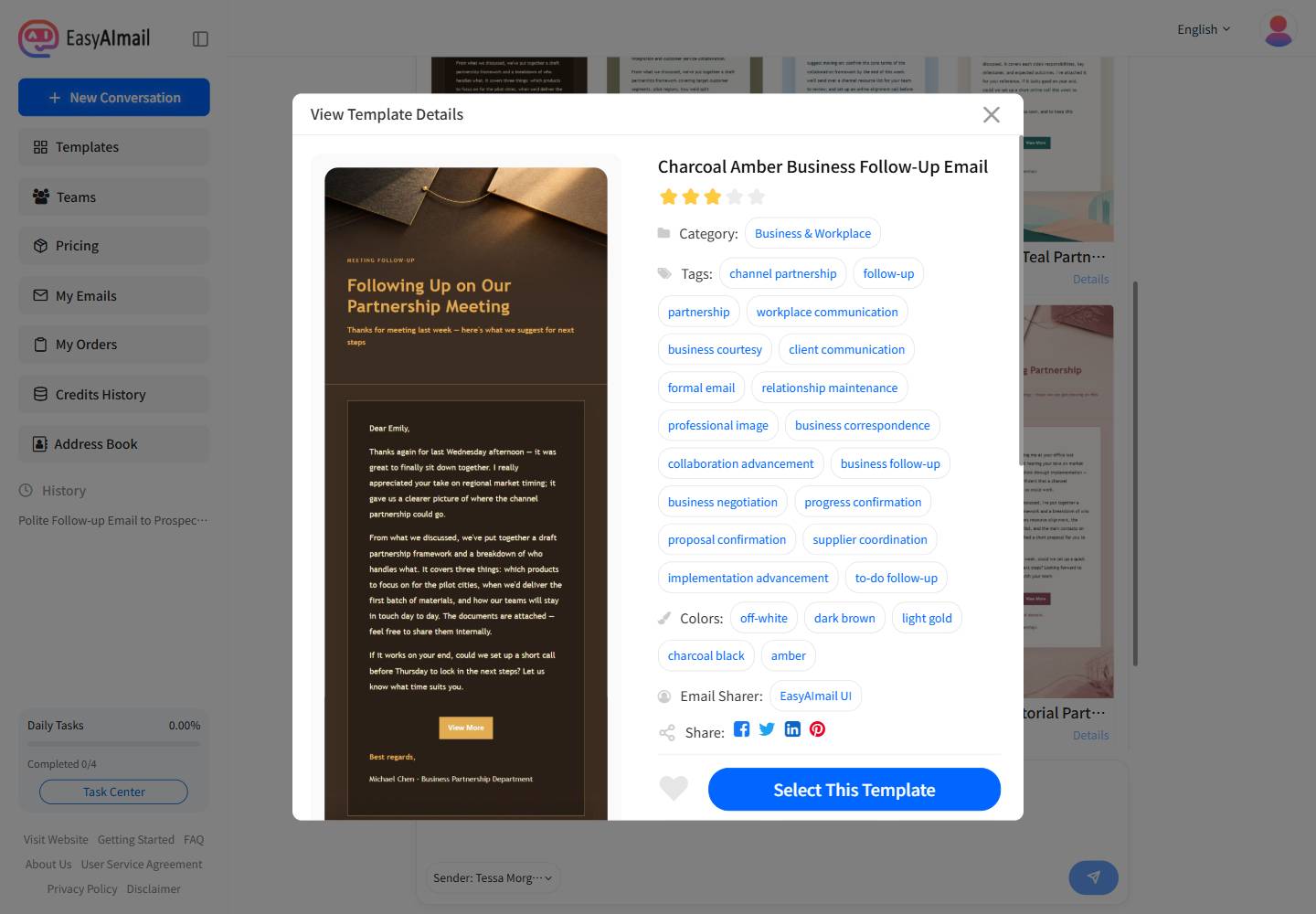 Details of a business follow-up email template