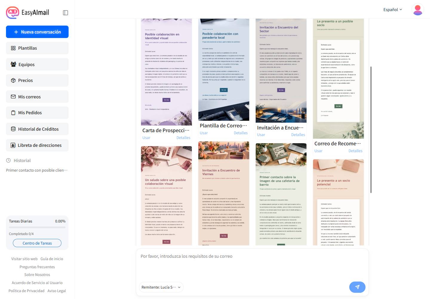 Recomendaciones de plantillas para un primer correo a un cliente nuevo