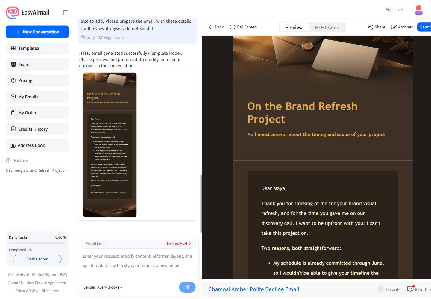 How to politely decline a client final email preview