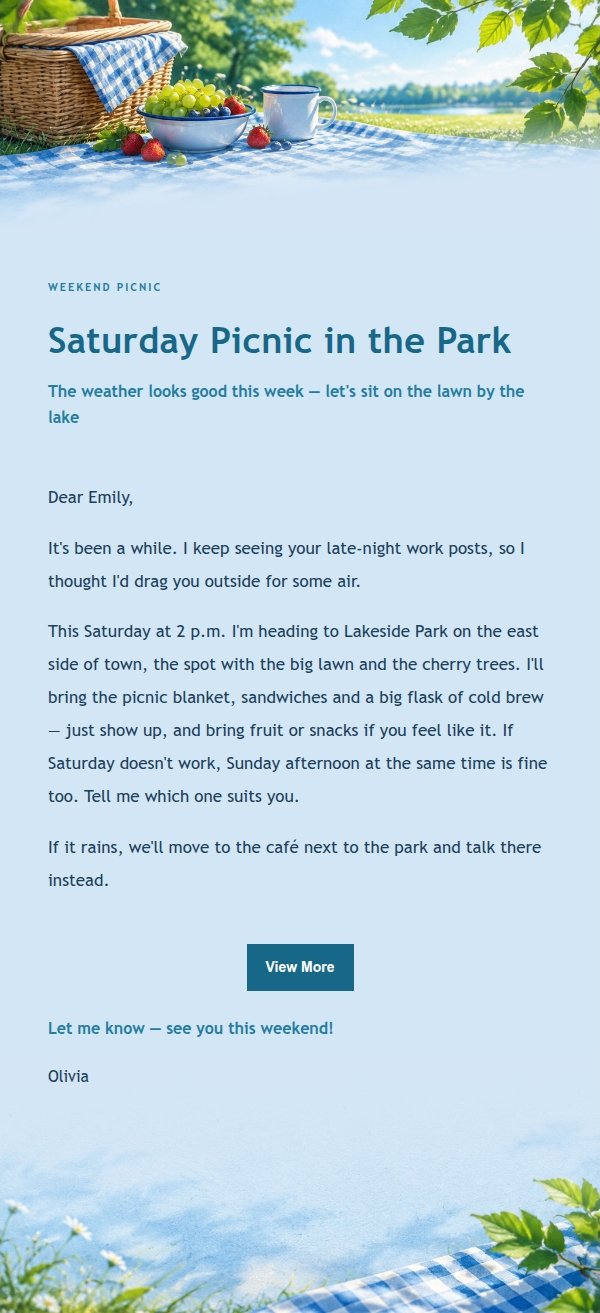 Cobalt Teal Park Picnic Invitation Email