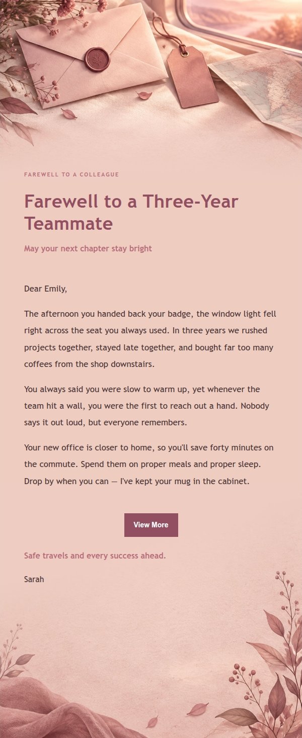 Rose Editorial Farewell Email