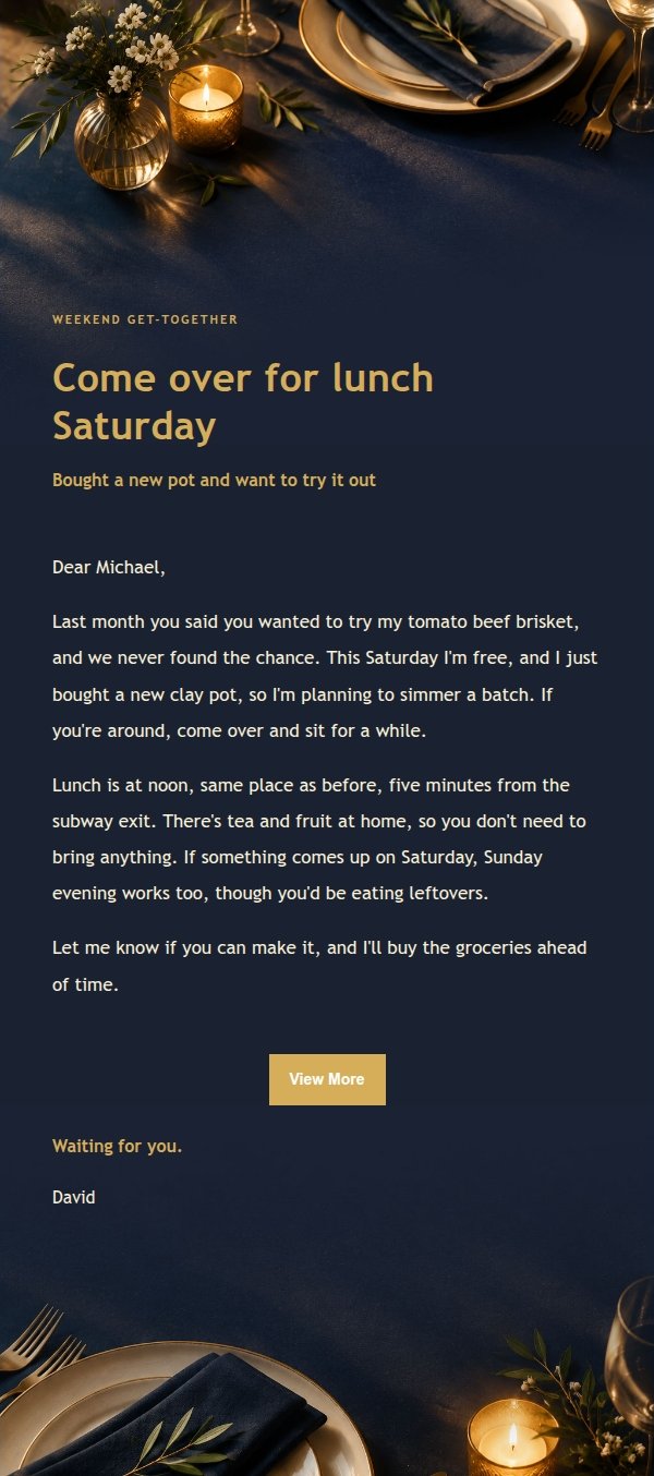 Navy & Gold Friends Dinner Invite 2