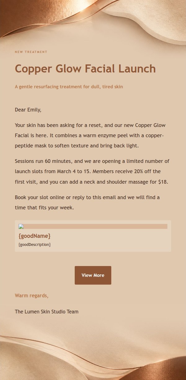 Sand & Copper Skincare Promo Email