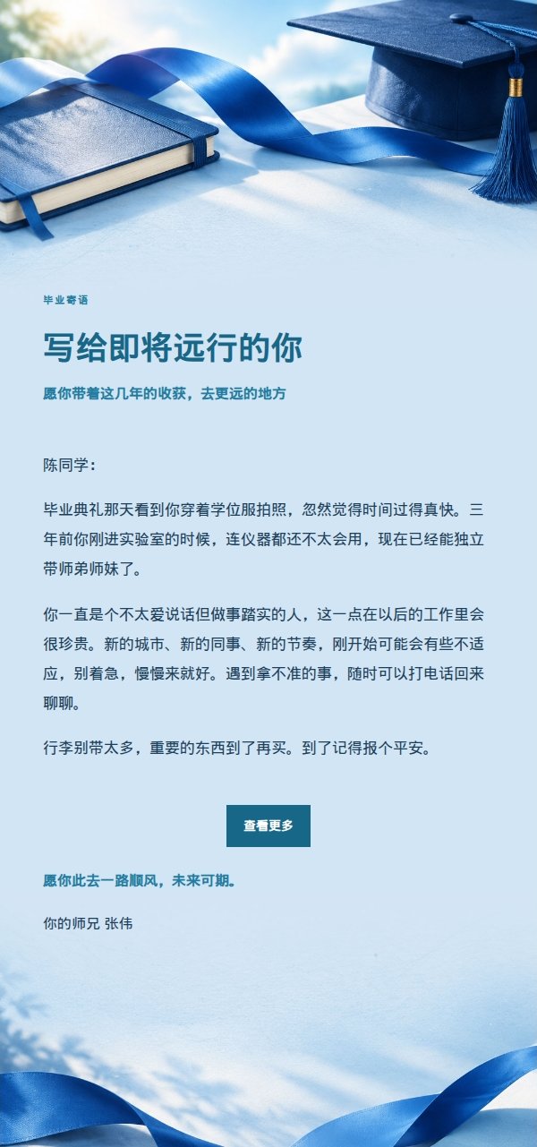 钴蓝青色毕业祝贺信 2