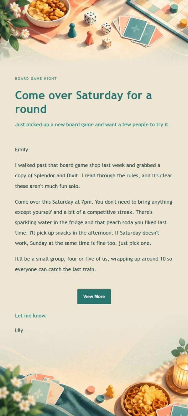 Peach & Teal Board Game Night Invite