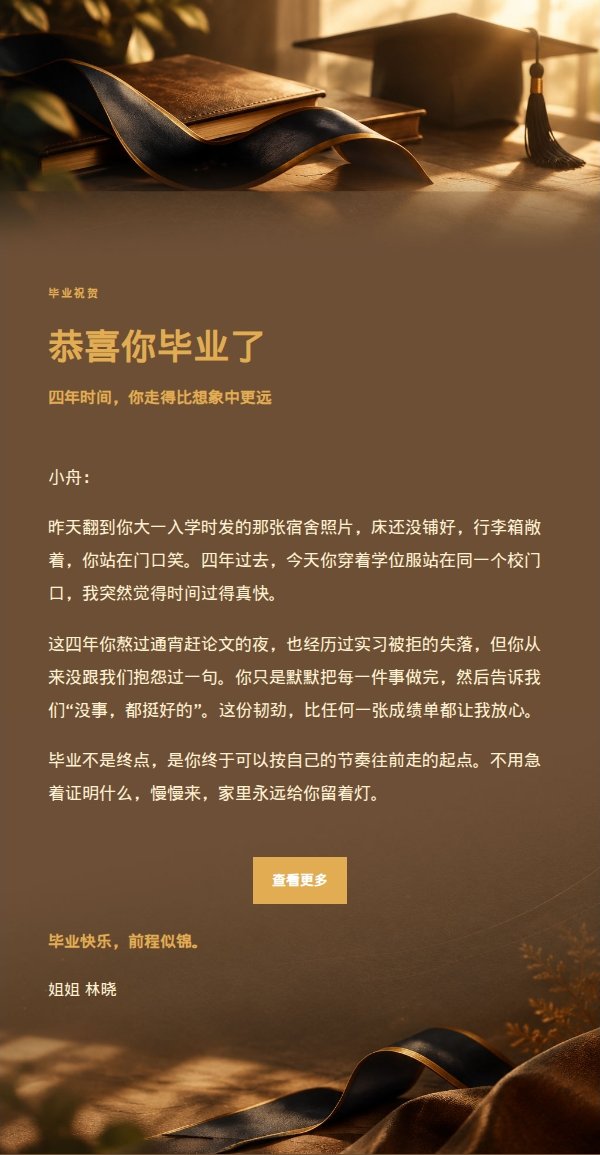炭黑琥珀毕业祝贺信