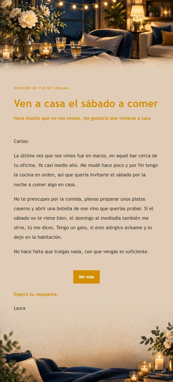 Invitación a Reunión Íntima en Casa Azul y Dorado