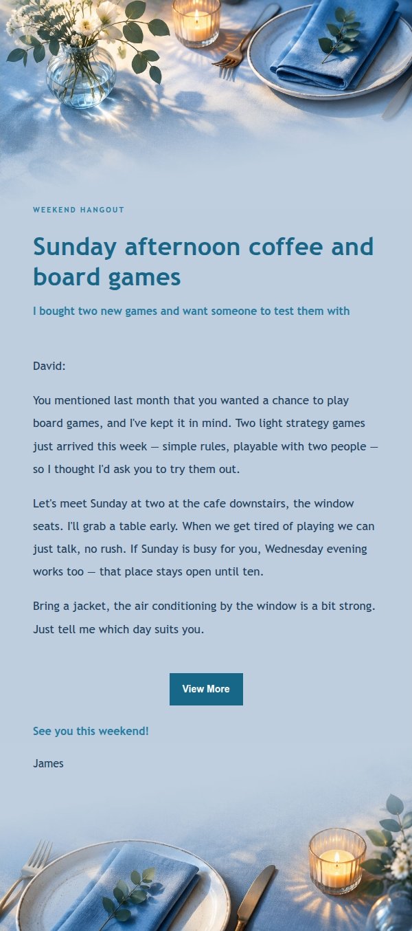 Cobalt Teal Friends Dinner Invitation Email 2
