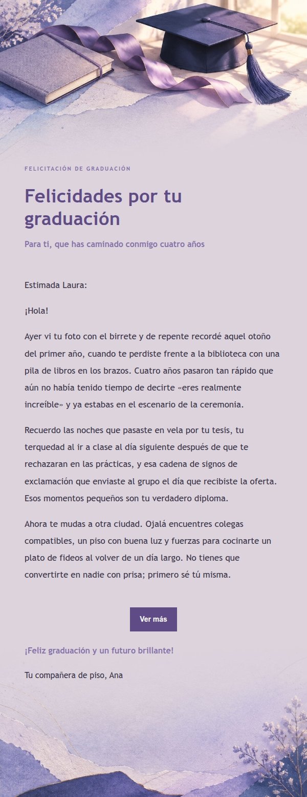 Carta de Felicitación de Graduación en Tinta Lila