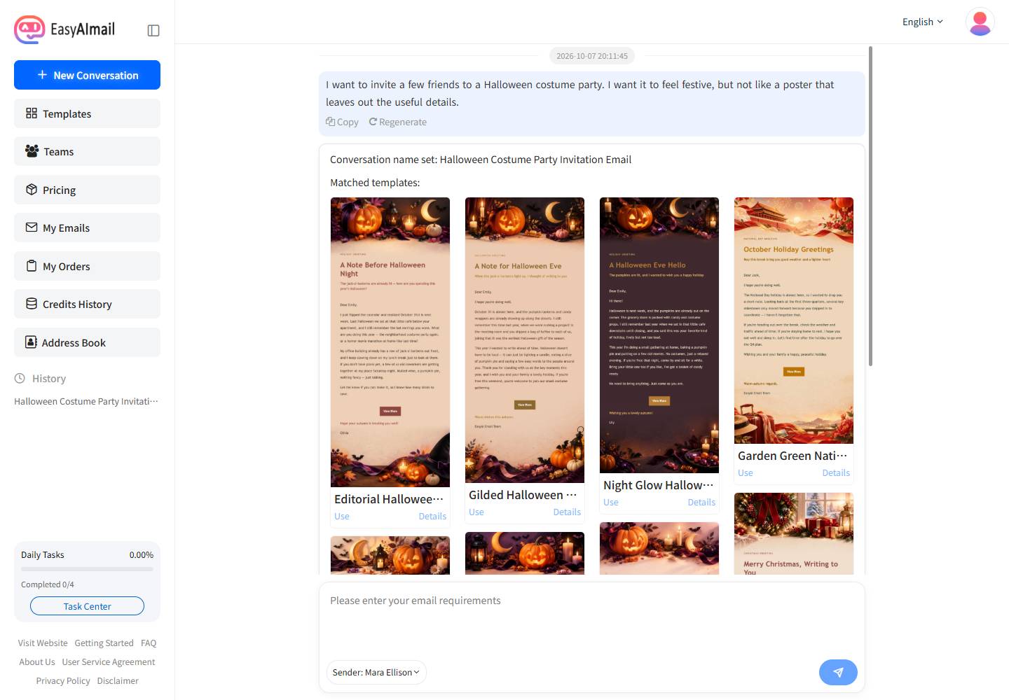 Halloween party invitation template recommendations in EasyAImail