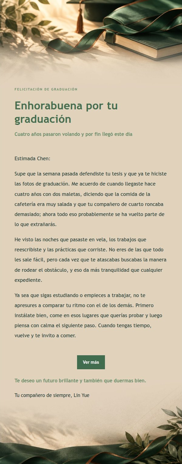 Carta de Felicitación de Graduación Estilo Bosque Cobre