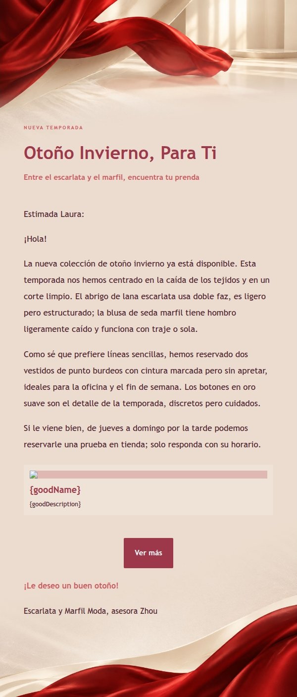 Carta de Moda Escarlata y Marfil