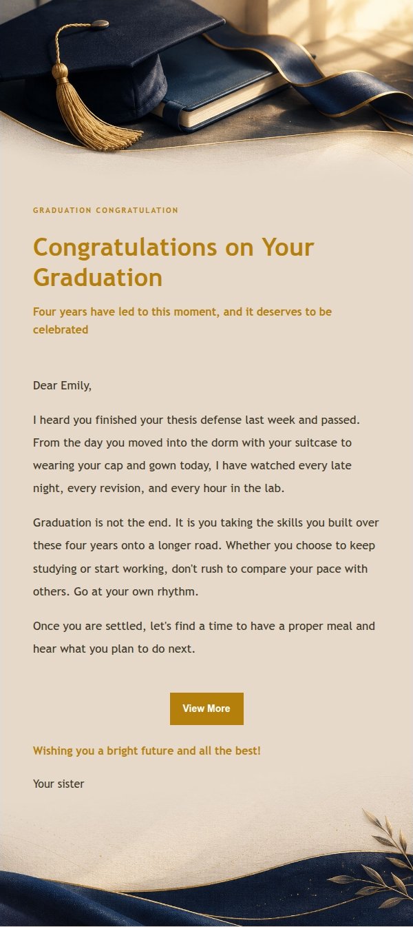 Navy & Gold Graduation Congratulation Email