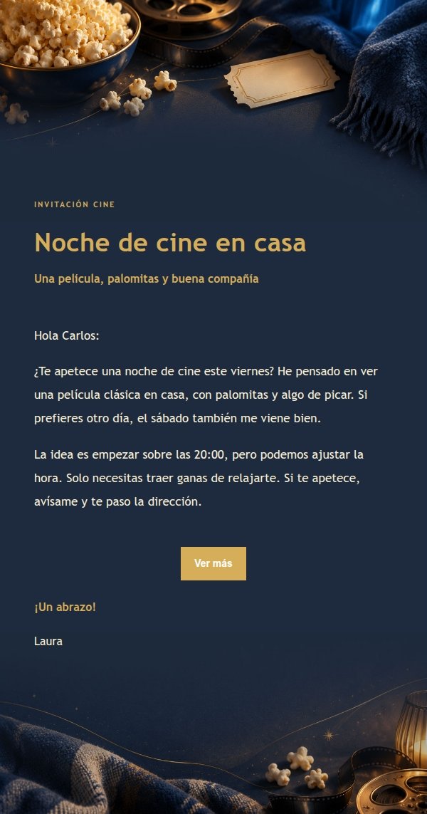 Invitación Cine Noche Azul y Dorado
