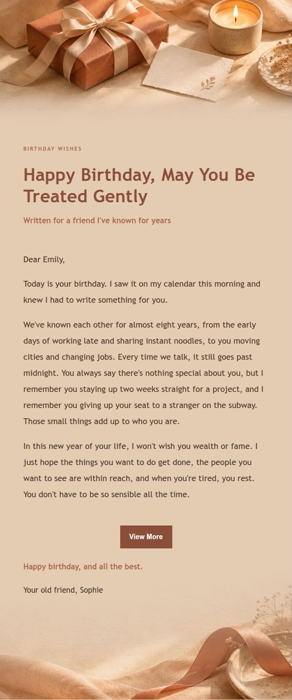 Terracotta Cream Birthday Wish Email