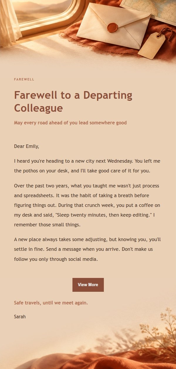 Terracotta Farewell Email Template