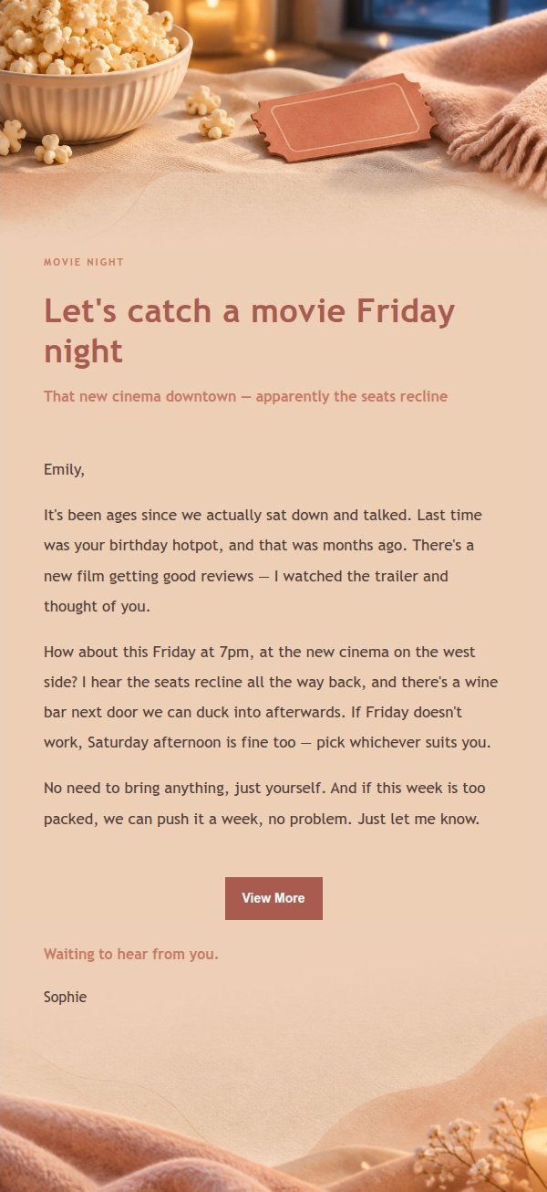 Coral Champagne Movie Night Invite