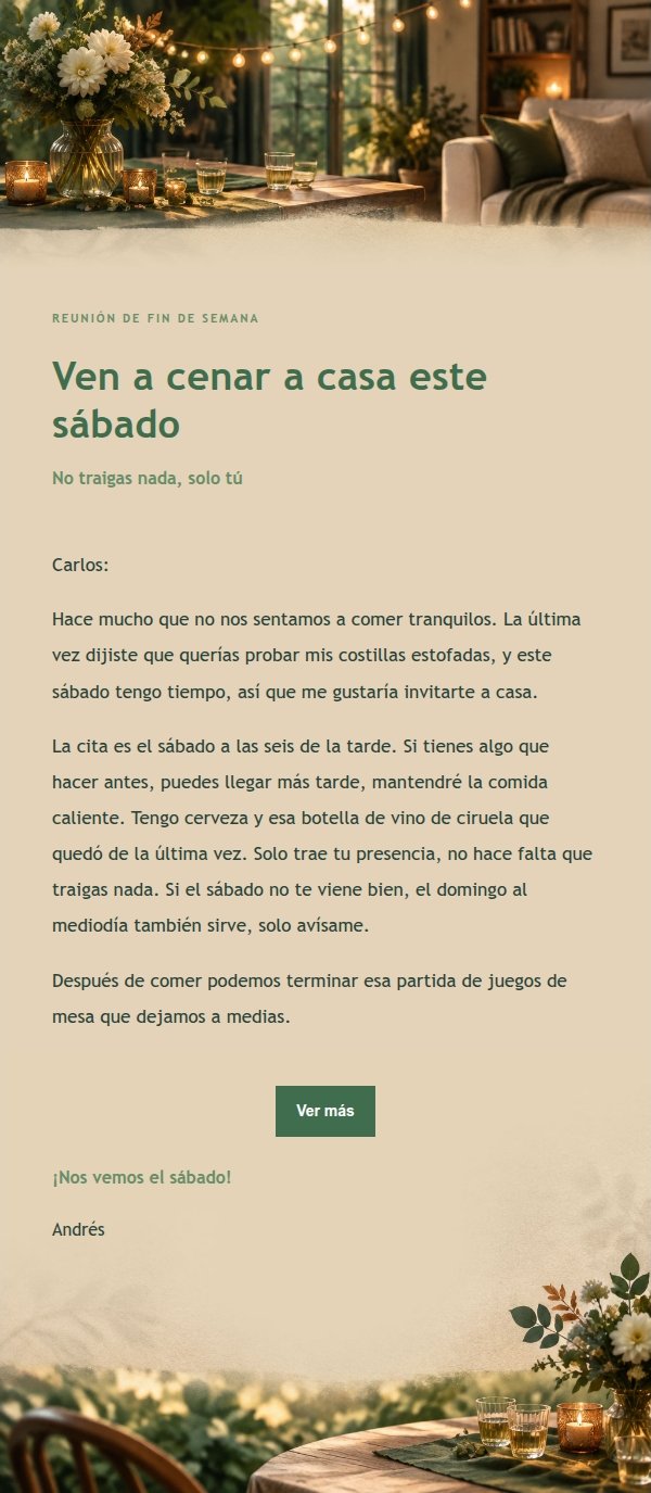 Invitación a Reunión Íntima en Casa Estilo Bosque y Cobre