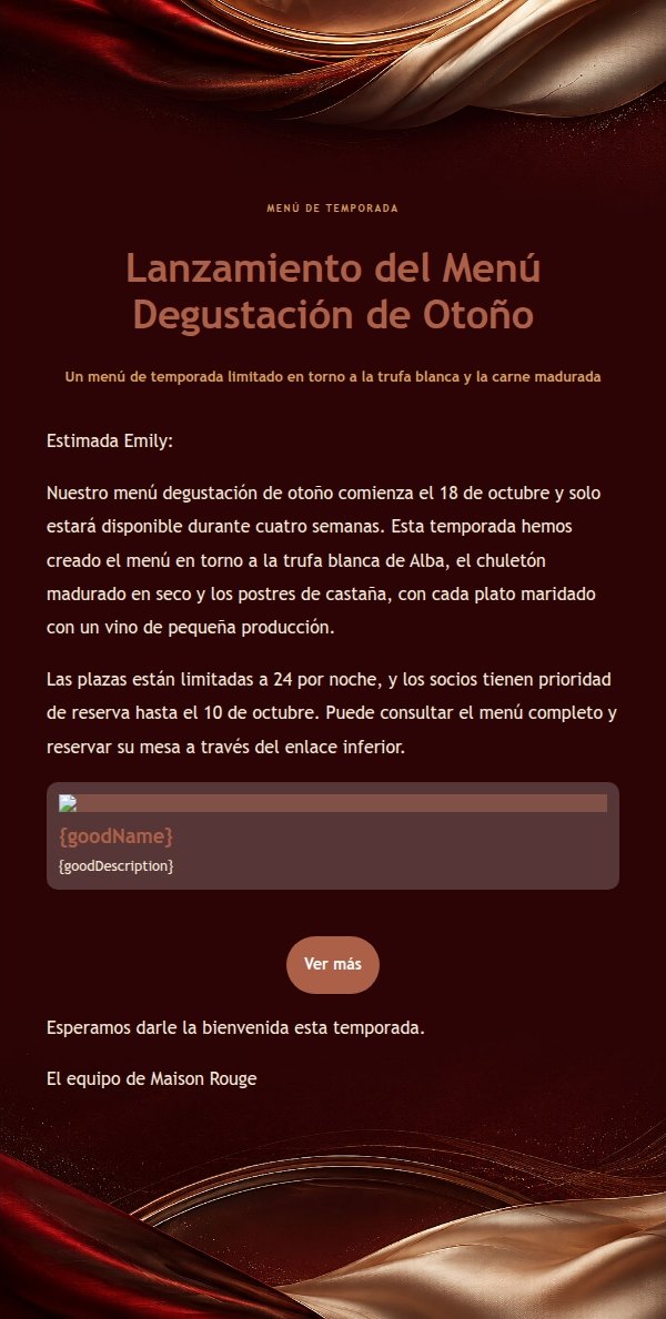 Carta de Alta Cocina Rubí y Marfil