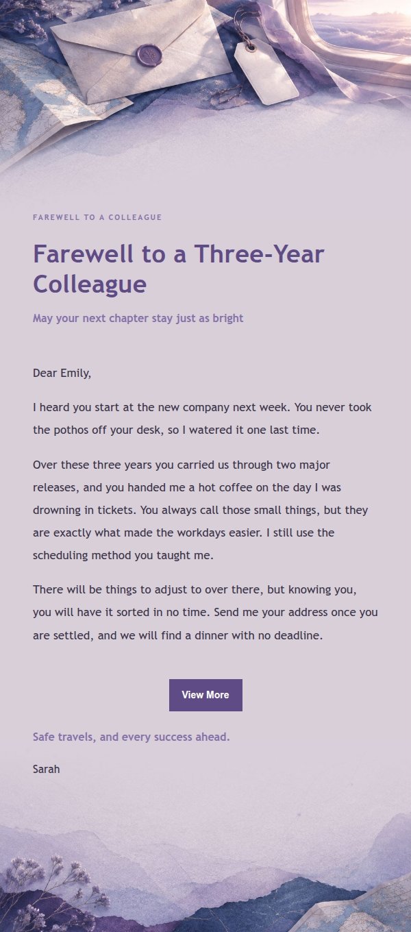 Lilac Ink Farewell Letter